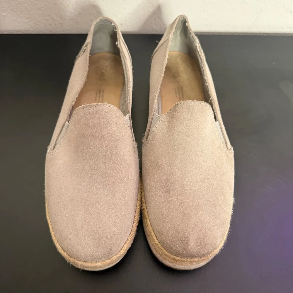 TOMS Palma Suede Platform‎ Espadrille Slip On Jute Shoes Womens 10 Minimalist